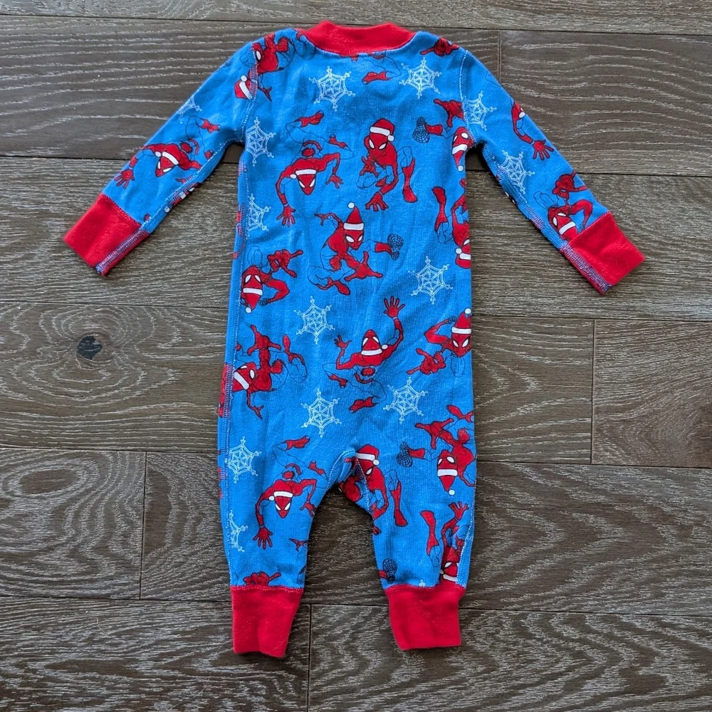 Hanna Andersson Marvel Spiderman Baby Zip Sleeper In Spider-Man Holiday On Blue